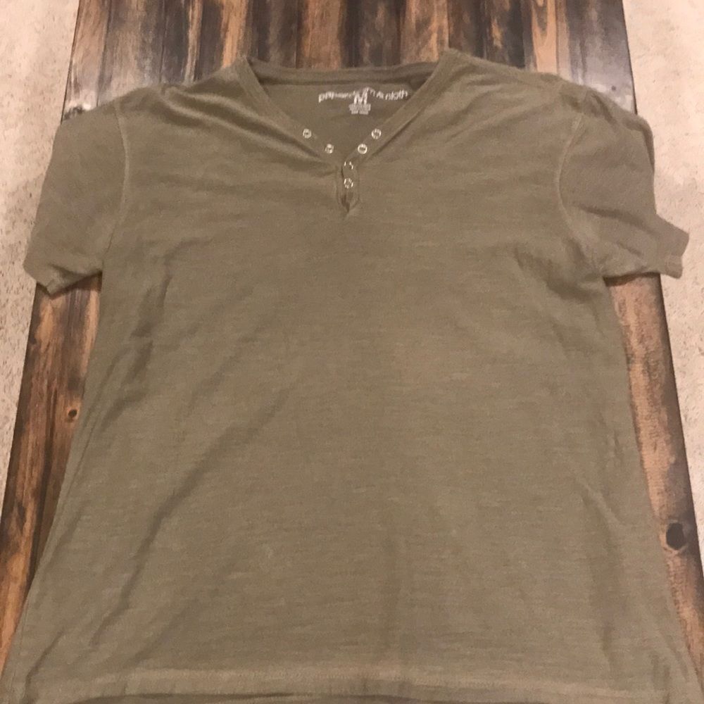 Men’s Medium Paper Denim & Cloth Sage Green Snap Button Short Sleeve Shirt